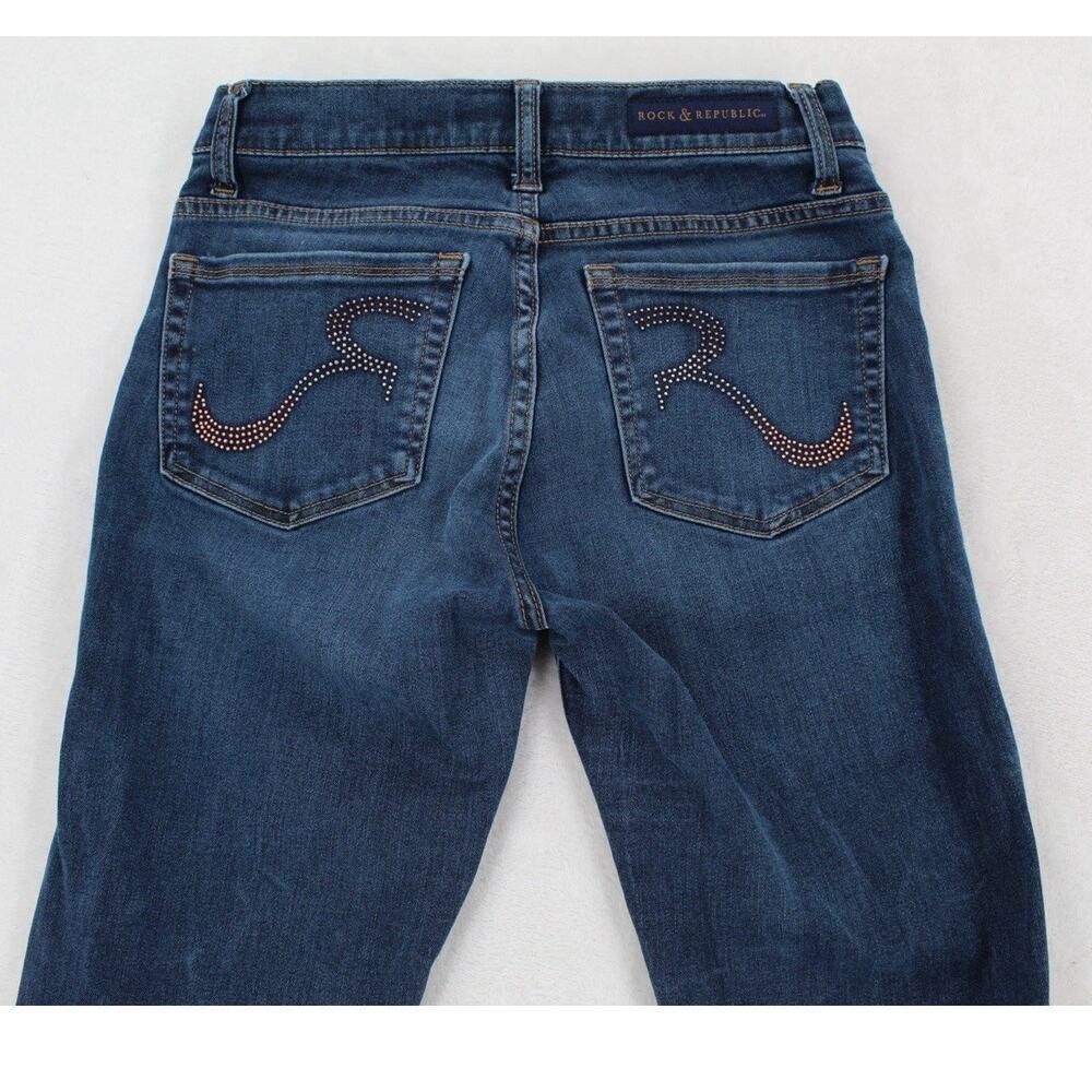 Rock & Republic Y2K Skinny Jeans Beaded Pockets Women's Blue Size 6